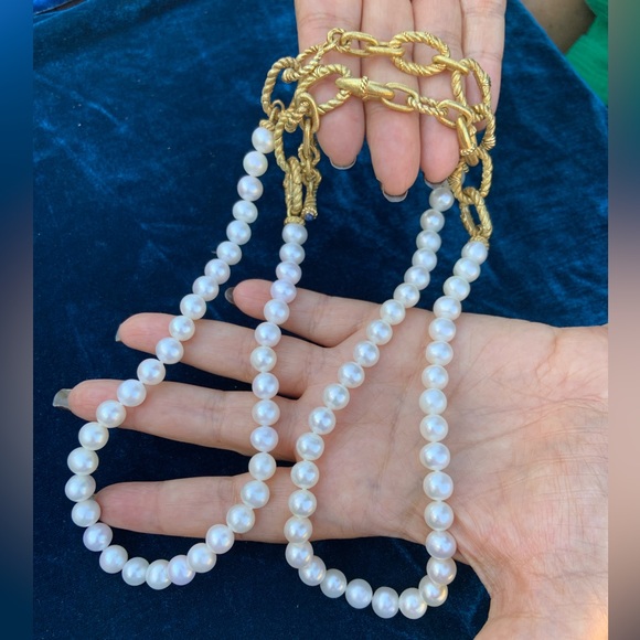 Gorgeous Judith Ripka Gold Vermeil Link Chain Pearl Strand w/Sapphire Cabochons - Picture 4 of 12
